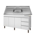 Ver imagem 1 de Balcão com Cuba Pia de Inox 1,59m Branco Peternella Leartam
