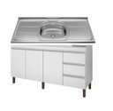 Ver imagem 1 de Balcão com Cuba Pia de Inox 1,59m Branco Peternella Leartam