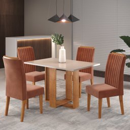 Mesa de Jantar Retangular Iluminata com 4 Cadeiras Fran Mel/blonde/terracota - Casa Giulia - 1