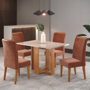 Mesa de Jantar Retangular Iluminata com 4 Cadeiras Fran Mel/blonde/terracota - Casa Giulia