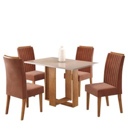 Mesa de Jantar Retangular Iluminata com 4 Cadeiras Fran Mel/blonde/terracota - Casa Giulia - 2