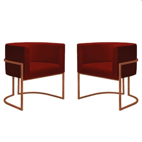 Kit 2 Poltronas Reforçada Decorativa Sala Nayara Base Ferro Bronze Suede Marsala