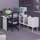 Ver imagem 1 de Mesa para Computador Gamer em L 3 Gavetas Branco Lisboa Madesa