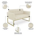 Ver imagem 3 de Sofá Namoradeira Base Industrial Dourado Ana Linho Bege - Ibiza