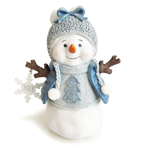 Escultura Boneco de Neve Natalino com Casaco Azul 19cm
