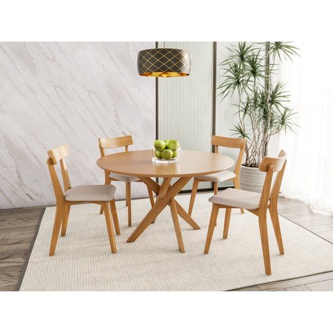 Conjunto Mesa Lisboa com 4 Cadeiras Rafa Espresso Móveis Marrom/Nozes