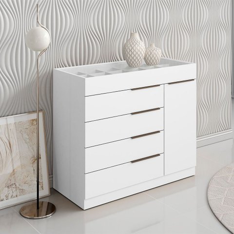 Cômoda Quarto Porta Jóias com Tampo Vidro 111cm Stefanie Branco A09 - D’Rossi
