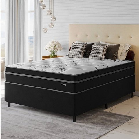 Conjunto Cama Box Casal Zoe com Molas Ensacadas 138 x 188 x 65 Yescasa Preto