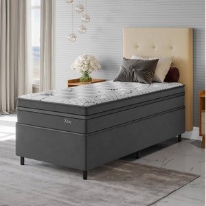 Conjunto Cama Box Solteiro Zoe Com Molas Ensacadas 088 x 188 x 65 Yescasa