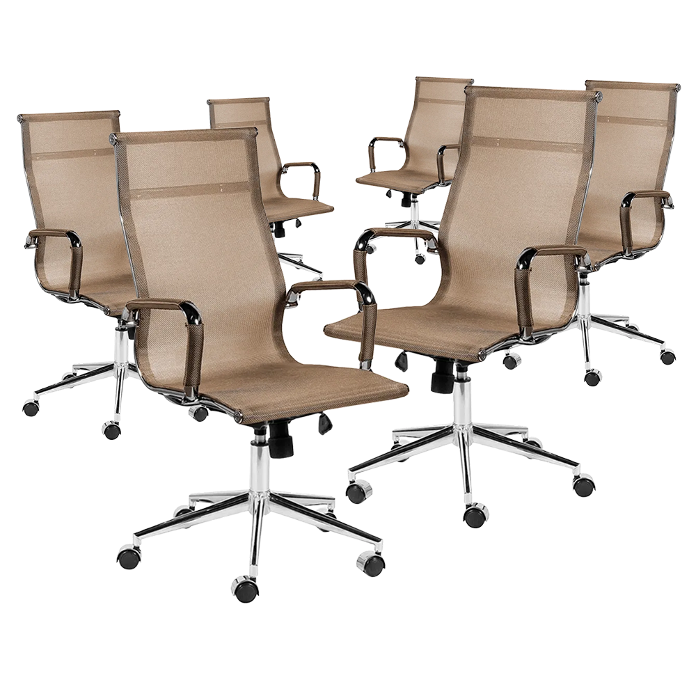 Kit 6 Cadeiras de Escritório Presidente Giratória Tela Mesh Cobre