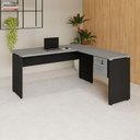 Ver imagem 7 de Mesa Escrivaninha 30mm 150cm em L com Gaveteiro Pés Painel F5 Office Cor:Cinza Sagrado com Preto