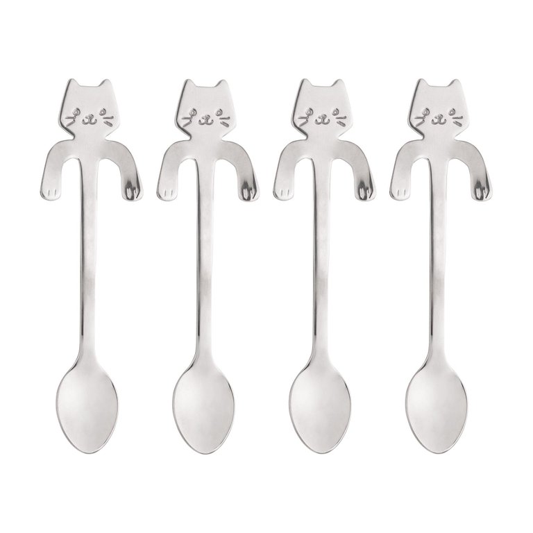 Conjunto 4 Colheres De Chá Em Aço Inox Cat Prateado Wolff