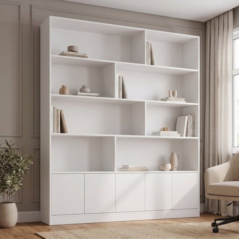 Estante Escritório 5 Portas com 8 Nichos 100% MDF 154,6cm