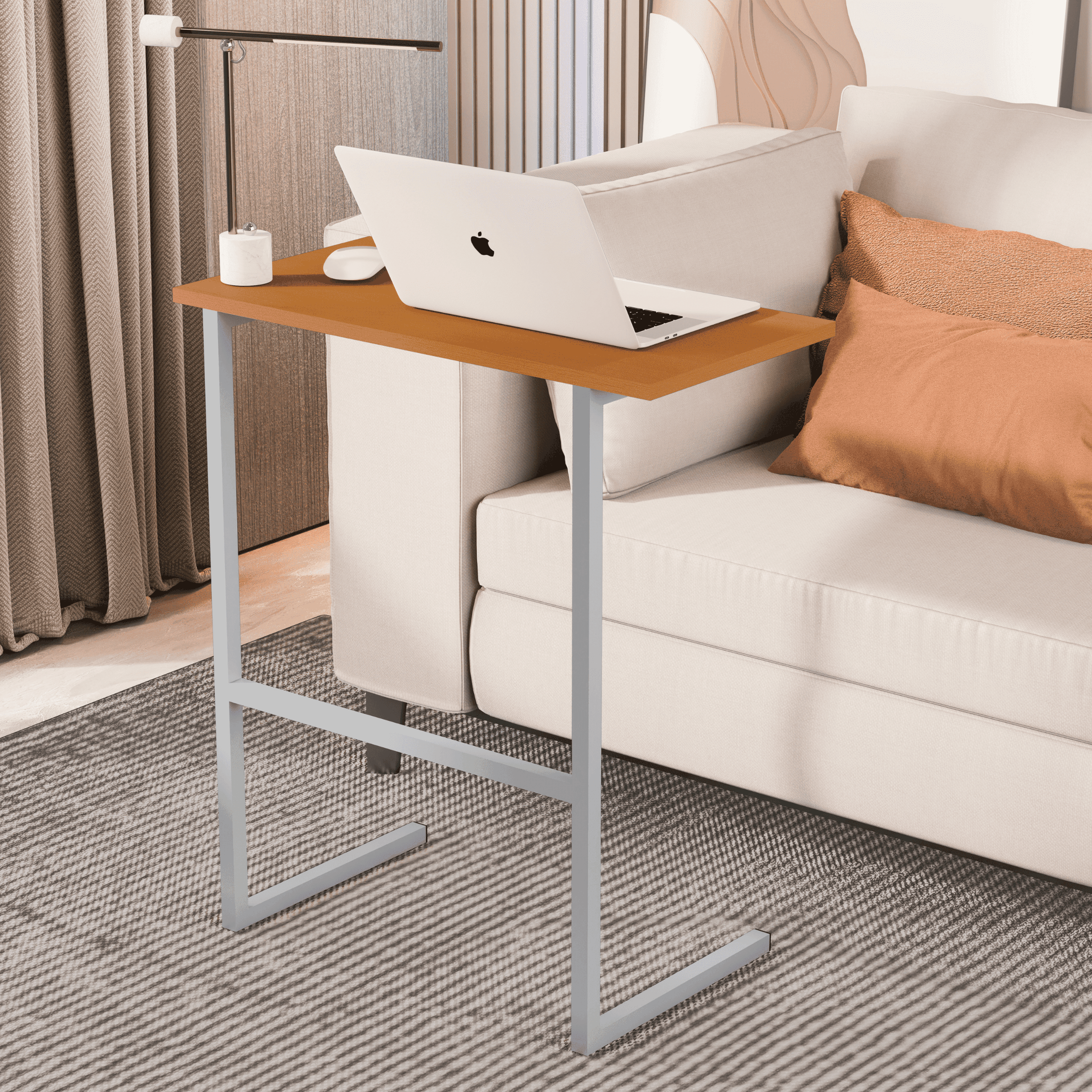 Mesa Suporte Home Office Bancada para Computador Notebook com Pés de Ferro Thor - Nature/cinza