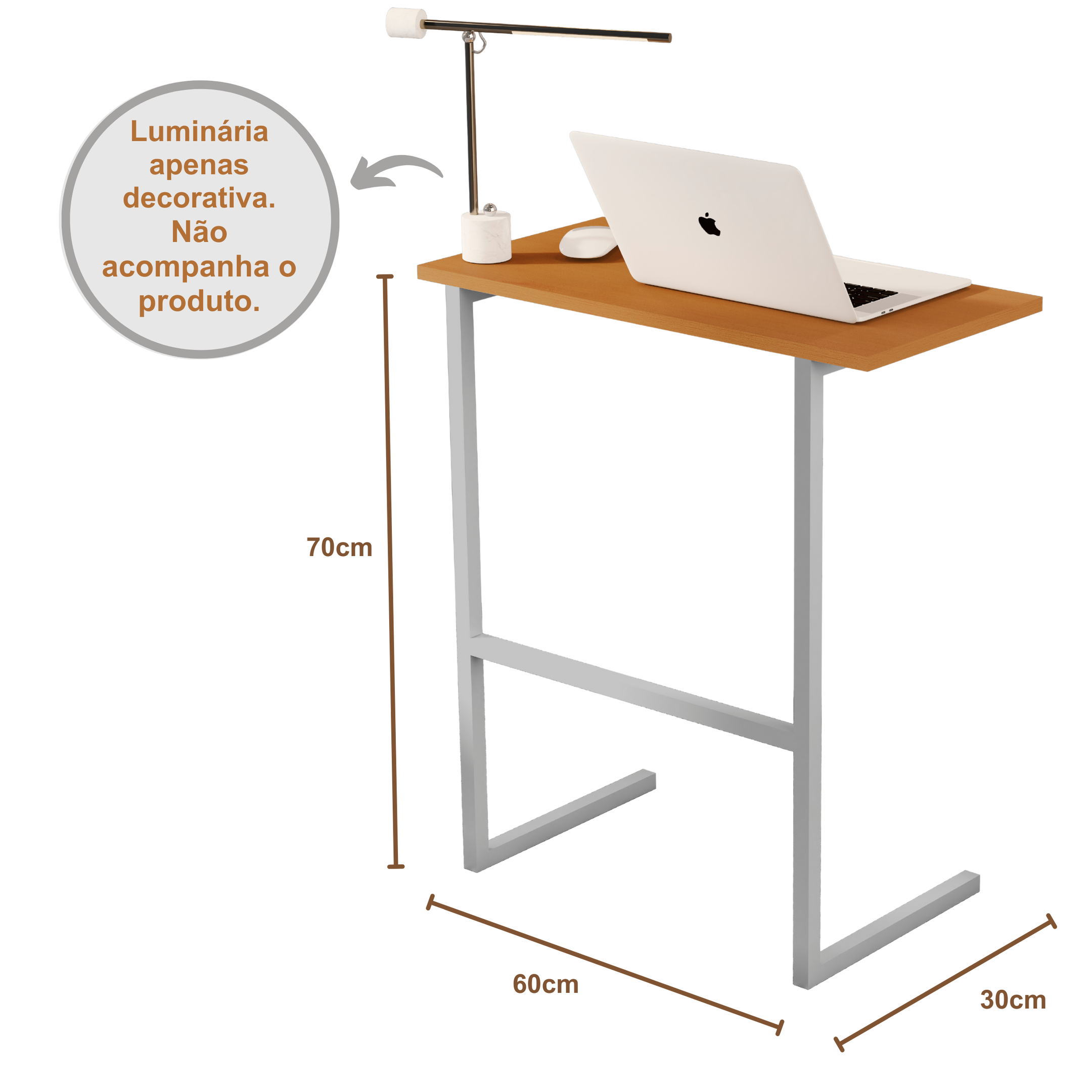 Mesa Suporte Home Office Bancada para Computador Notebook com Pés de Ferro Thor - Nature/cinza - 3