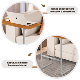 Mesa Suporte Home Office Bancada para Computador Notebook com Pés de Ferro Thor - Nature/cinza - 6