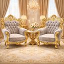 Ver imagem 2 de Par de Poltronas Clássicas Bege com Dourado