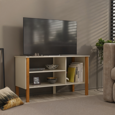 Rack para Tv até 40 Polegadas 3 Prateleiras Fit 90cm - Vianossa - Off White e Cedro