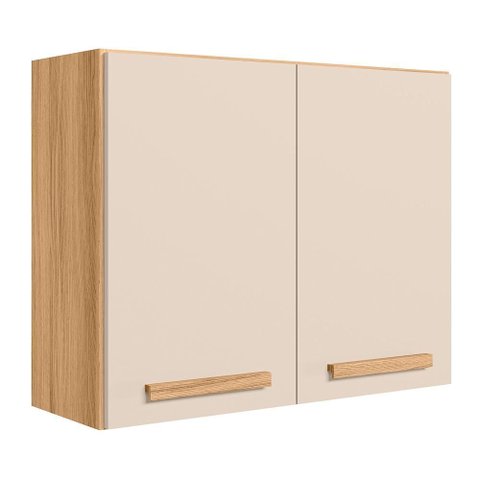 Armario de Cozinha Aéreo Intenza 80cm 2 Portas Freijó/off White Cristal - Nicioli