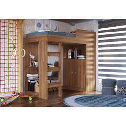 Cama Alta Multifuncional Infantil/Juvenil com Armário e Escrivaninha San Francisco - 1 Cama Alta Multifuncional Infantil/Juvenil com Armário e Escrivaninha San Francisco - 1