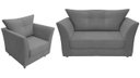 Ver imagem 1 de Kit Namoradeira + 1 Poltrona Decorativa Isis Suede Cinza Pés Madeira Mz Decor