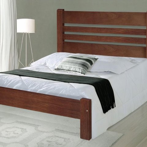 Cama de Casal Moscou de Madeira Maciça Angelim Castanho
