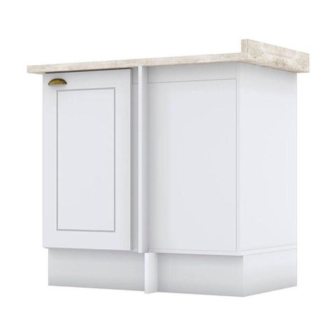 Balcão Canto Reto 1 Porta Nova York Branco com Tampo Calcare - Henn