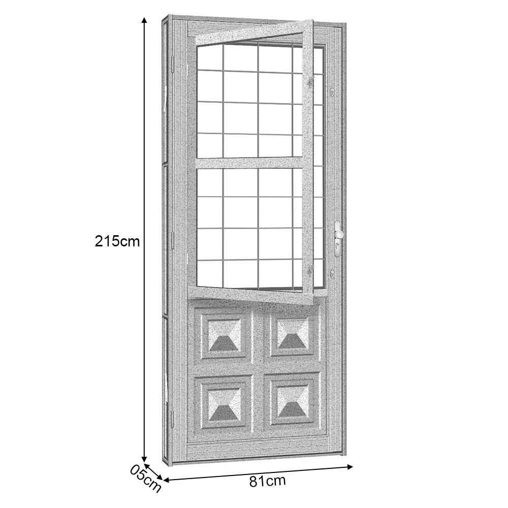 Porta de Aço Postigo Quadriculado Silver sem Vidro 81x215 R50 Abertura Direita Prata - 2