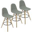 Ver imagem 1 de Kit 3 Banquetas Botonê Eiffel Assento Couro Base Fixa Madeira - Cinza