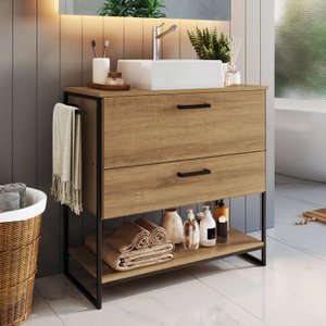 Gabinete Para Banheiro 80cm P1028 Mel C/Cuba Ametista Branca