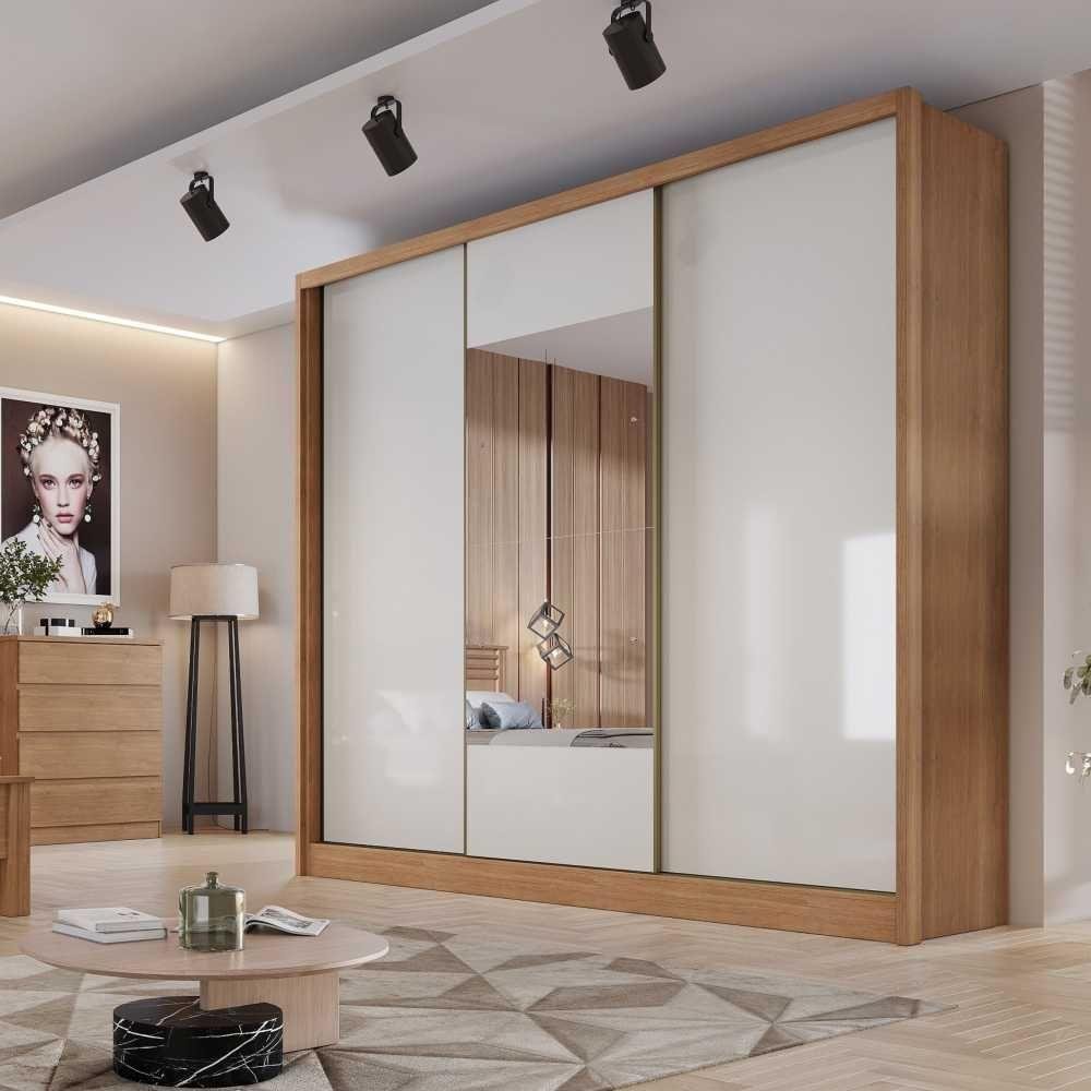 Guarda-roupa Casal com Espelho 3 Portas 4 Gavetas Medelim Novo