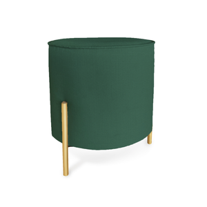 Puff Redondo Decorativo Suede Pé Metal Epóxi Dourado Verde Musgo