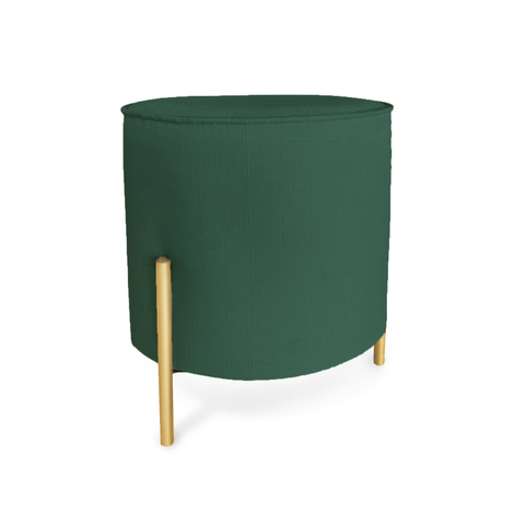 Puff Redondo Decorativo Suede Pé Metal Epóxi Dourado Verde Musgo