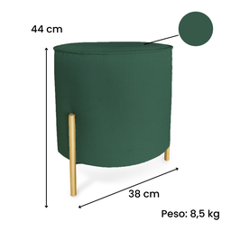 Puff Redondo Decorativo Suede Pé Metal Epóxi Dourado Verde Musgo - 2