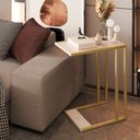 Ver imagem 2 de Mesa Lateral de Apoio Industrial Compacta Sofá- Off White Dourado