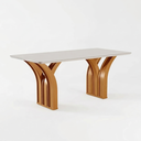 Ver mais imagens de Sala de Jantar 6 Cadeiras Estofadas Atena e Mesa Retangular em MDF com Tampo de Vidro Miami Castanho/Cinamomo/Bege Pena/Off White