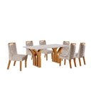 Ver imagem 3 de Sala de Jantar 6 Cadeiras Estofadas Atena e Mesa Retangular em MDF com Tampo de Vidro Miami Castanho/Cinamomo/Bege Pena/Off White