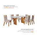 Ver imagem 6 de Sala de Jantar 6 Cadeiras Estofadas Atena e Mesa Retangular em MDF com Tampo de Vidro Miami Castanho/Cinamomo/Bege Pena/Off White