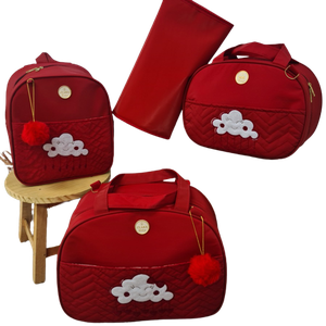 Bolsa maternidade bebê kit 4 peças Nuvem Red impermeável