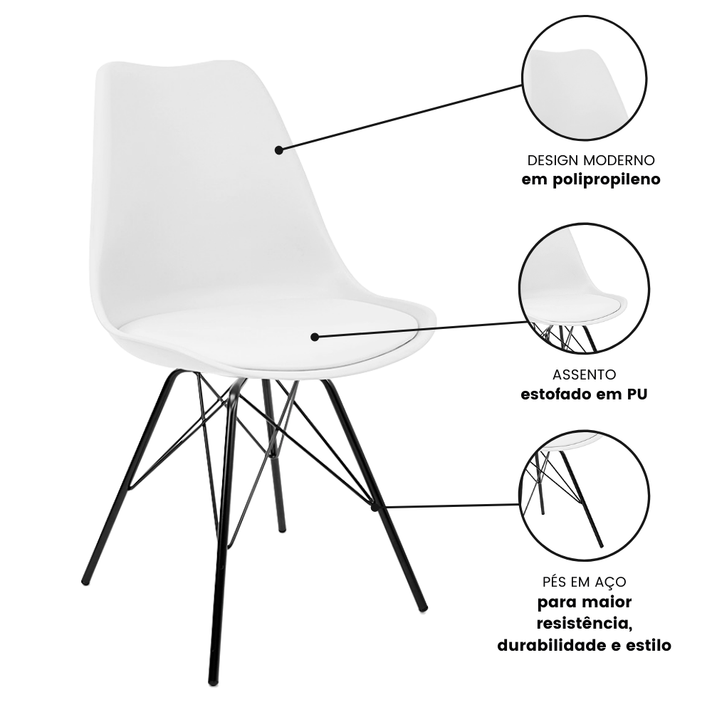 Ver imagem 5 de Cadeira Eames Leda Design Estofada Branca Tower Preto