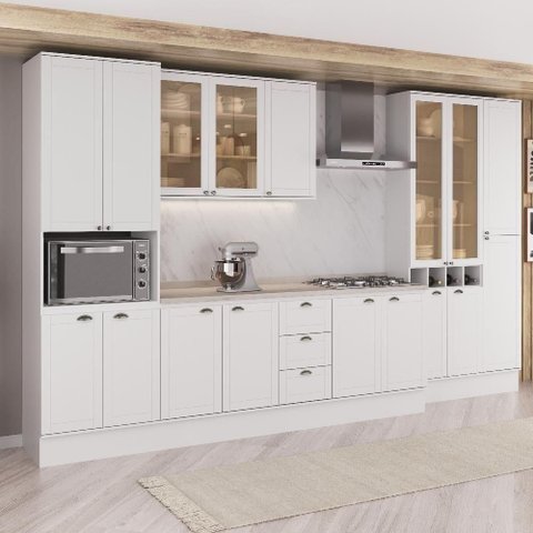 Cozinha Milla Mary 17 Portas 3 Gavetas MDF 380cm Branco Móveis Carraro