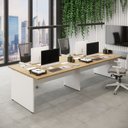 Ver imagem 1 de Mesa de Escritório Plataforma para 4 Pessoas 3,00m Mac Br F5 Cor:macadâmia com Branco