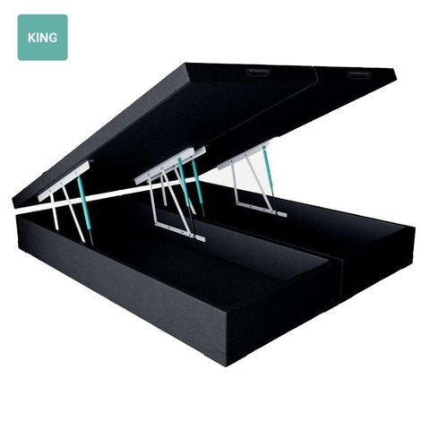 Cama Box Baú King Bipartido Sintético Preto 42x193x203