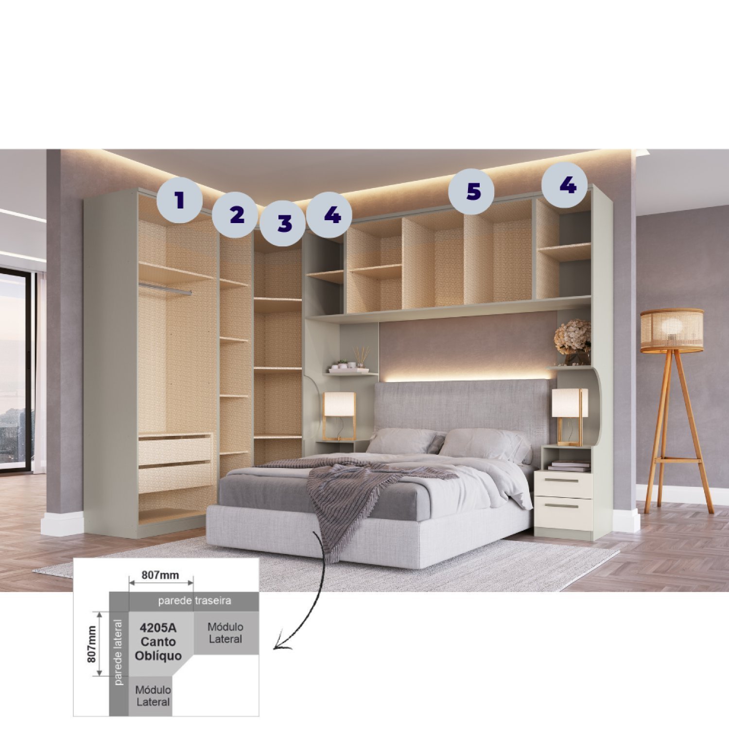 Guarda Roupa Casal Modulado 6 Peças Elegance com Espelho - 19