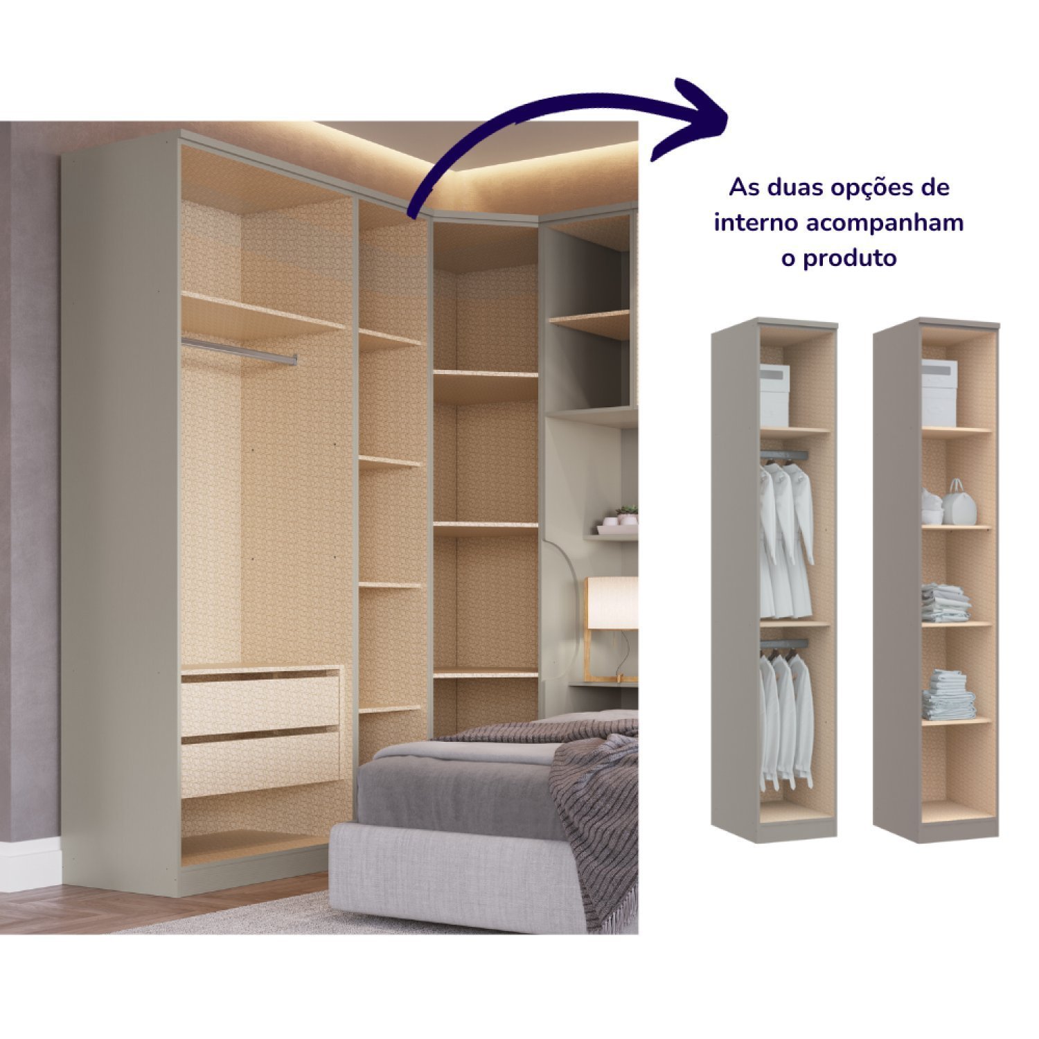 Guarda Roupa Casal Modulado 6 Peças Elegance com Espelho - 10
