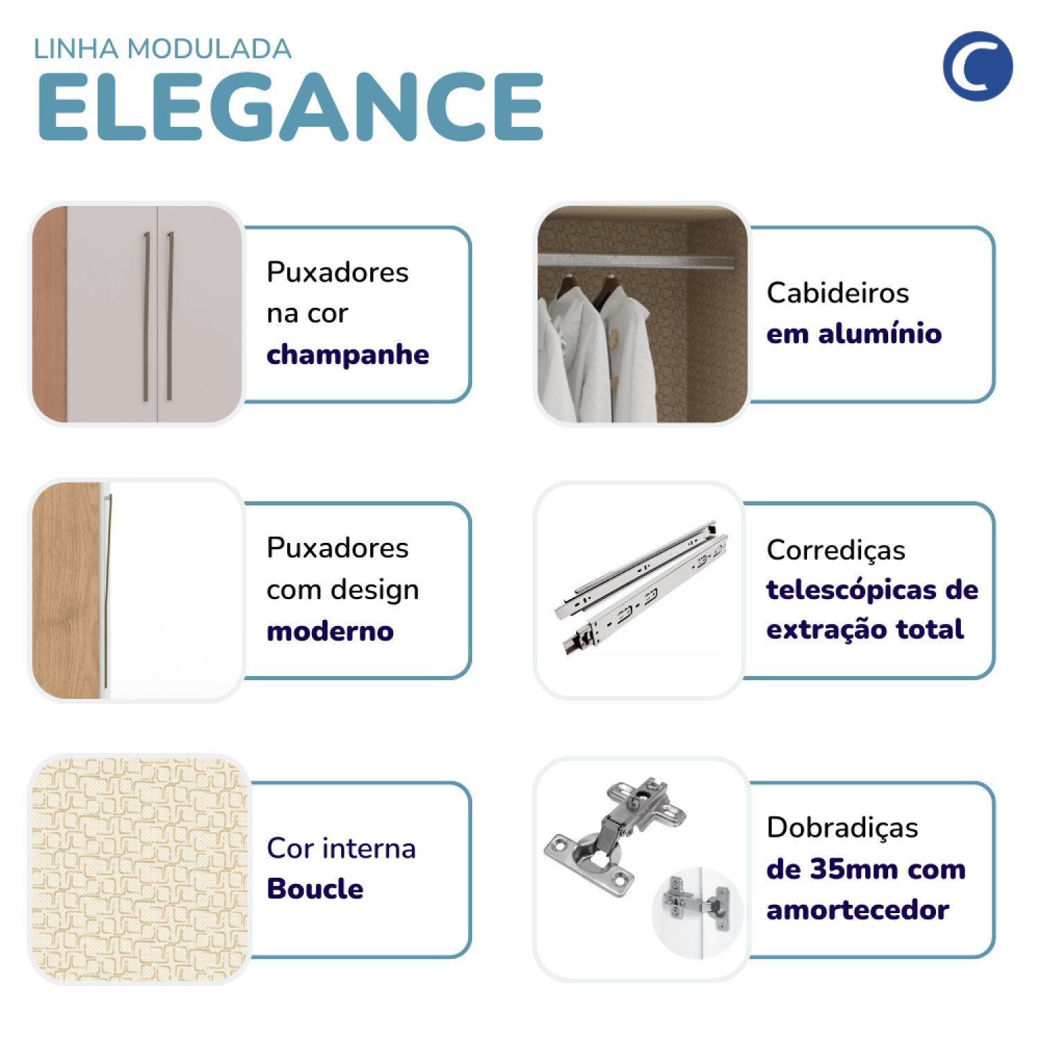 Guarda Roupa Casal Modulado 6 Peças Elegance - 4