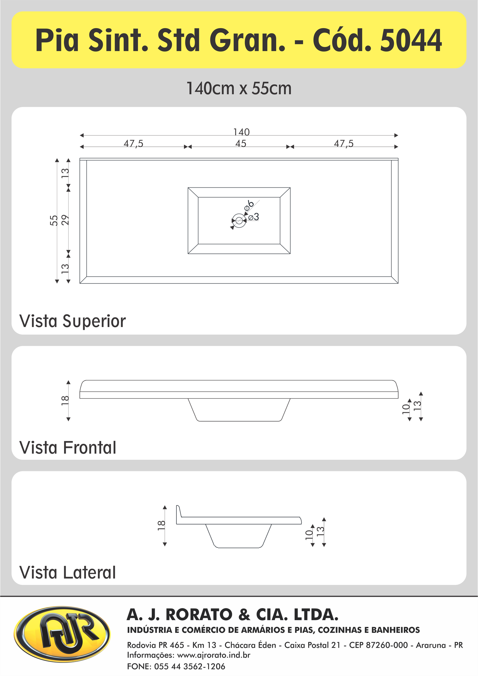 Pia Sintética para Cozinha 140cm X 55cm - 2