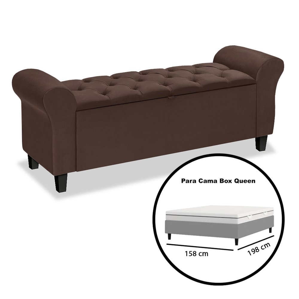 Recamier Baú Calçadeira para Cama Box Queen 150 Cm Dubai Suede Marrom - Lh Móveis - 5