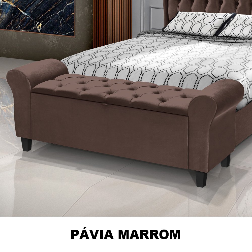 Recamier Baú Calçadeira para Cama Box Queen 150 Cm Dubai Suede Marrom - Lh Móveis - 4