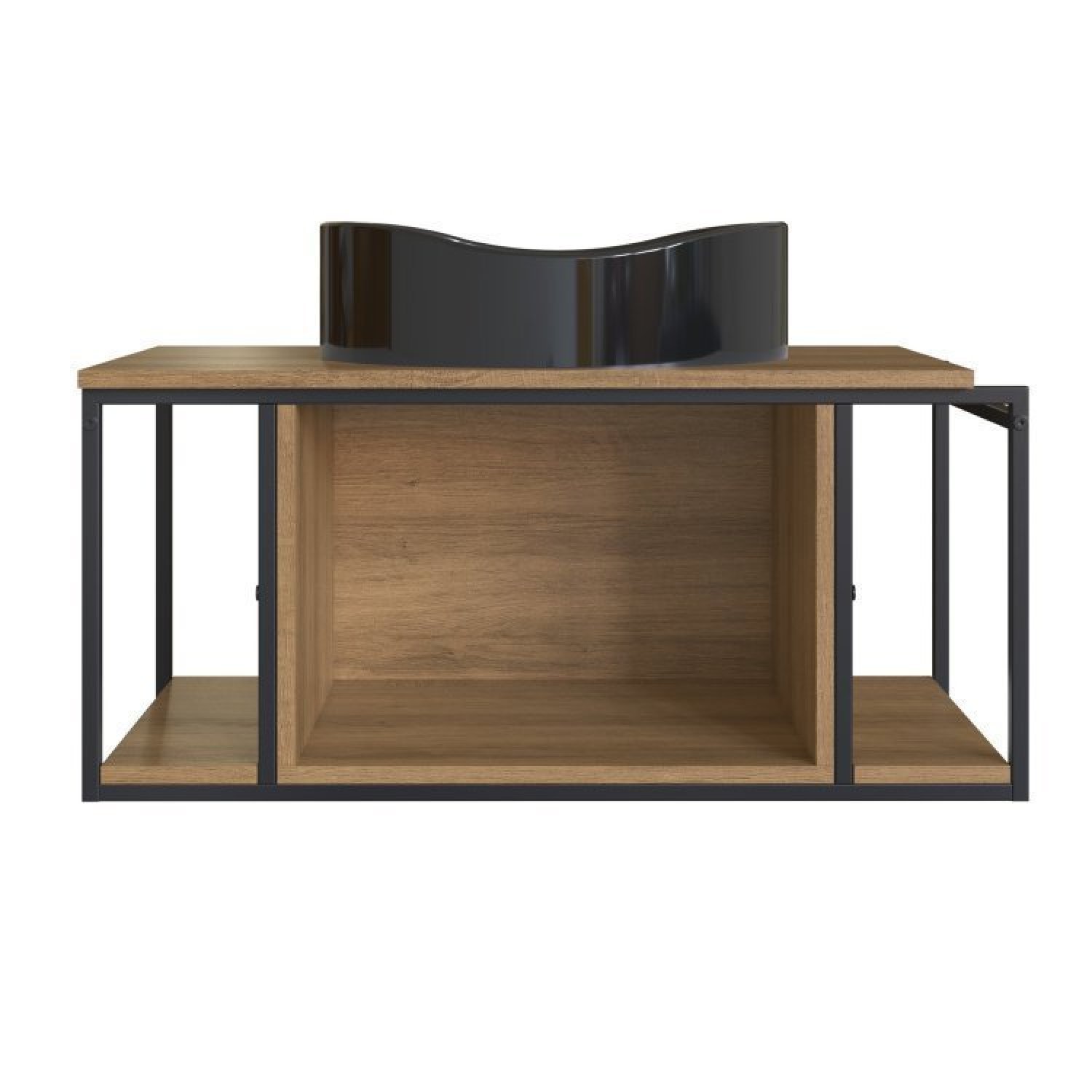 Gabinete Suspenso Para Banheiro 80Cm P1019 Mel Com Cuba Berlin Preta - 3